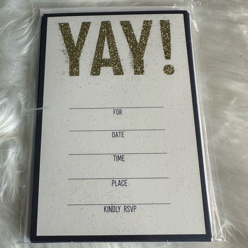 🩵5/$8 Gold  Glitter 'YAY!' Party Invitation Cards